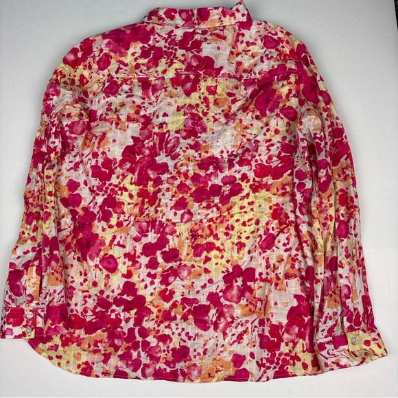 White Stag Women XXL Shirt Pink White Yellow Floral Long Sleeve Roll Tab Cotton - Picture 2 of 6
